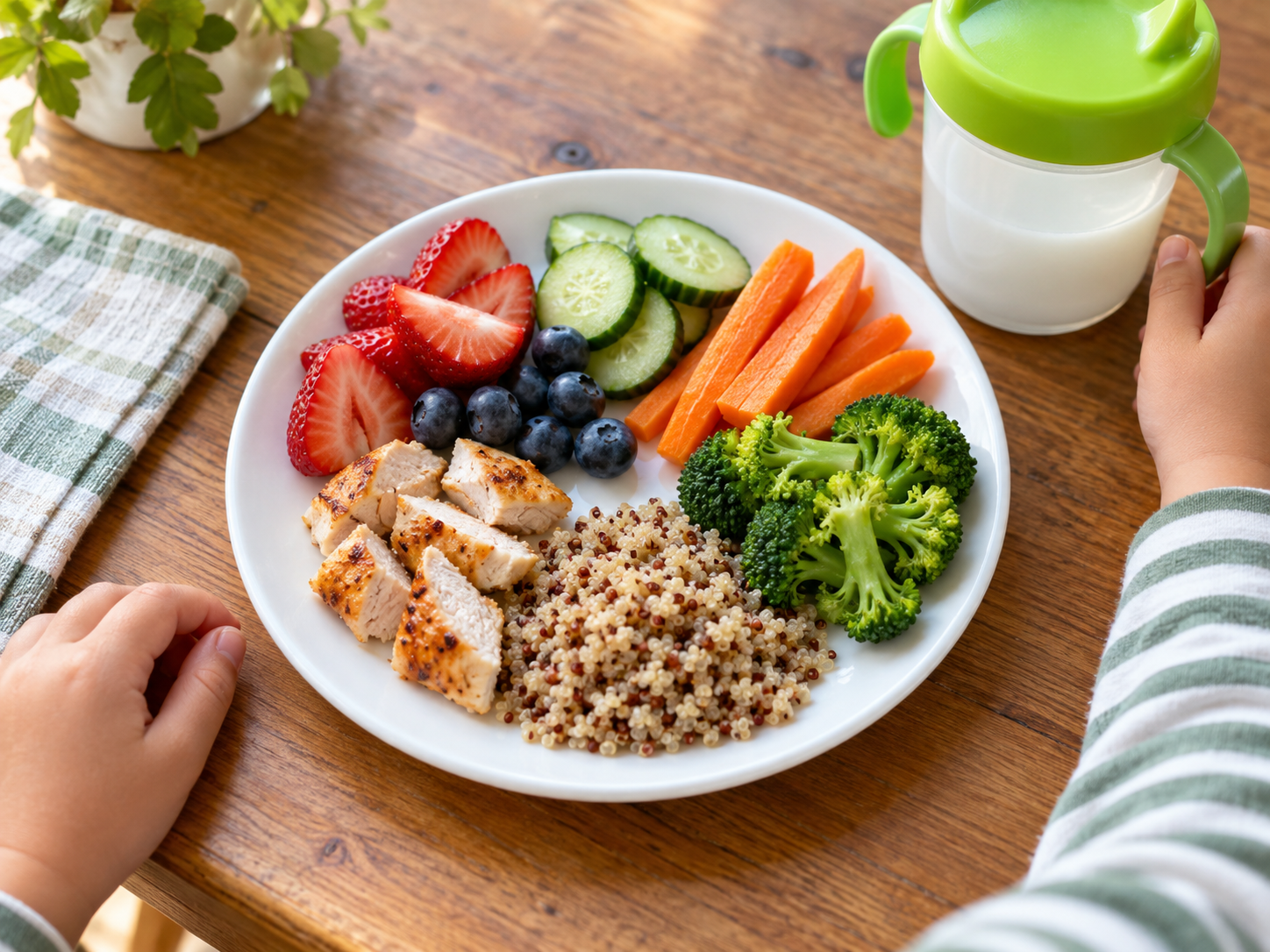 A colorful nutritious meal prepared in a child-sized portion