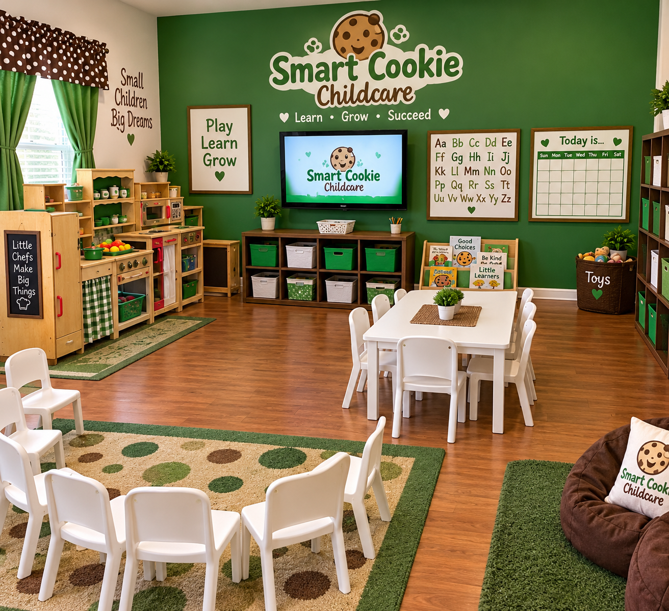 A warm Smart Cookie learning room arranged for play and discovery